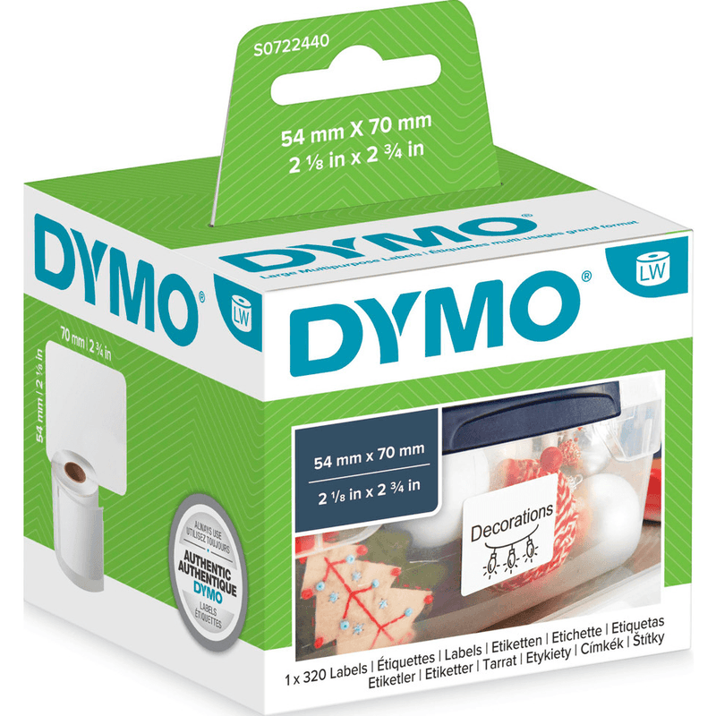 Dymo 99015 LW Multi-Purpose Labels 54x70mm Roll 320 White S0722440 - SuperOffice
