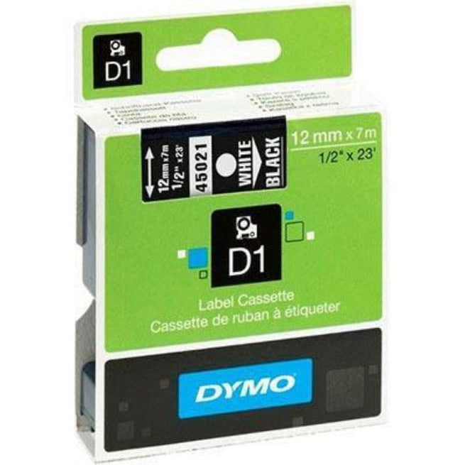 Dymo D1 Labelling Tape 12mmx7m White On Black 45021 S0720610 - SuperOffice