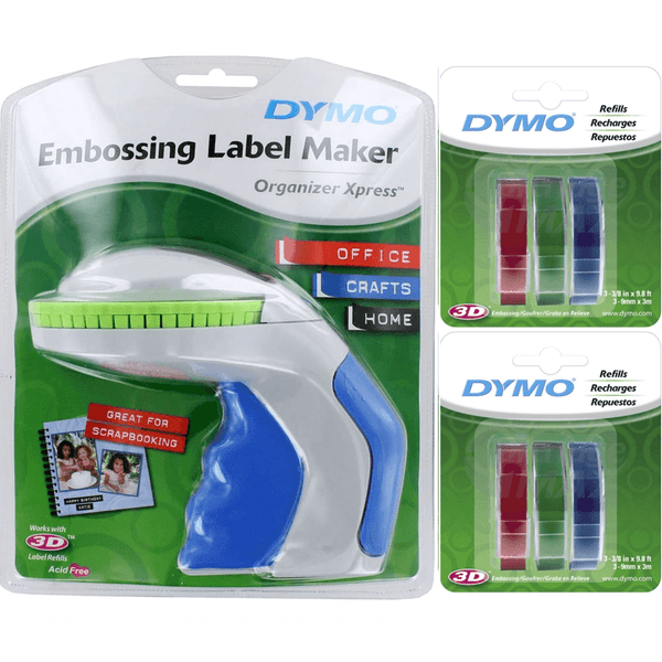 Dymo Organiser Xpress Manual Label Maker Labeller Hand Held + 6 Colour Tapes Xpress + 6 Colour Tapes - SuperOffice