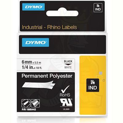 Dymo Rhino Industrial Tape Permanent Polyester 6Mm Black On White 1805442 - SuperOffice