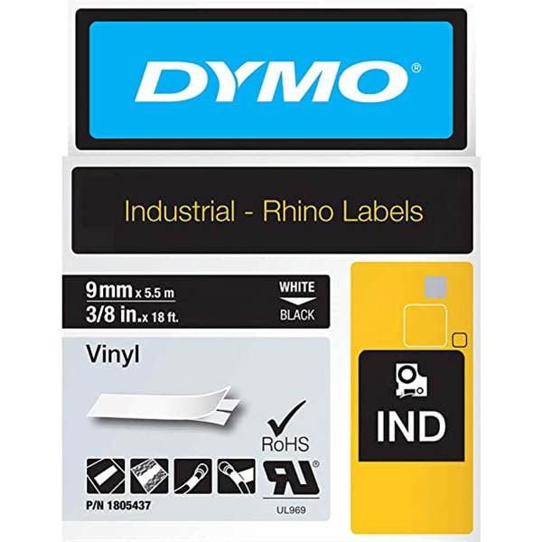 Dymo Rhino Industrial Tape Vinyl 9Mm White On Black 1805437 - SuperOffice