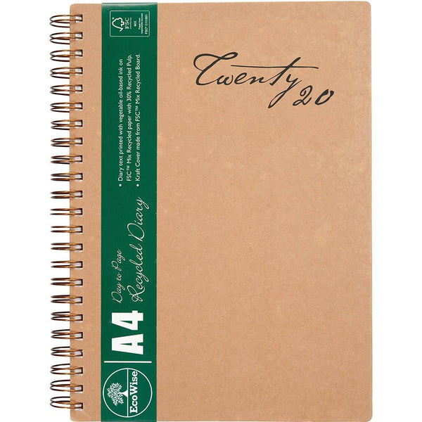 Ecowise 2021 100% Recycled Cover Diary Day To Page Wiro Bound A4 41SECB21 - SuperOffice