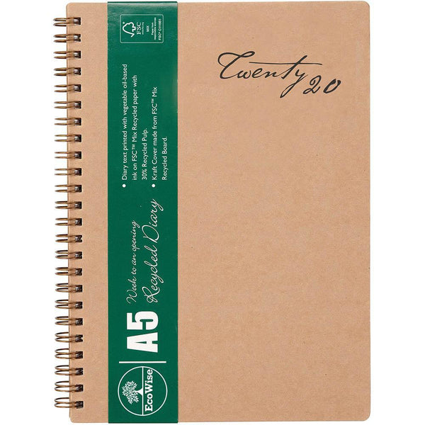 Ecowise 2021 100% Recycled Cover Diary Week To View Wiro Bound A5 57SECB21 - SuperOffice