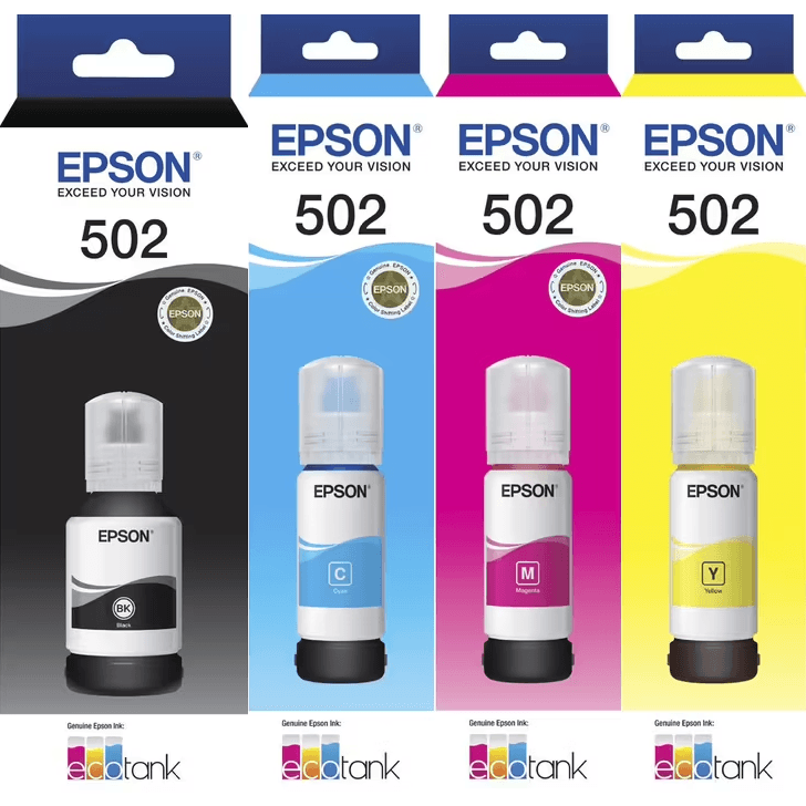 Epson 502 Ink Cartridge Bottle Black/Cyan/Magenta/Yellow Set T502 Genuine Epson 502 Set - SuperOffice