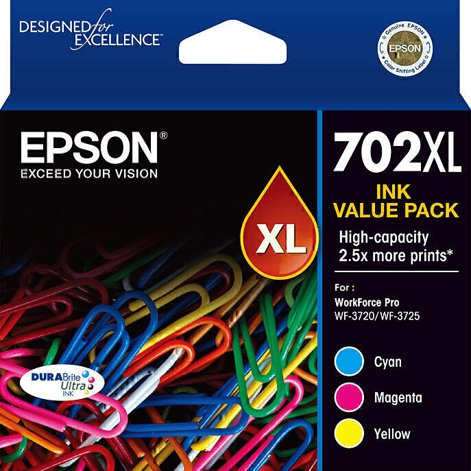 Epson 702XL Ink Cartridge High Yield Cyan/Magenta/Yellow Colour Set E702XLCP3 / C13T345592 - SuperOffice