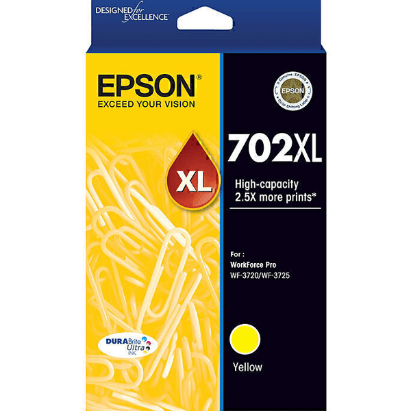Epson 702XL Ink Cartridge High Yield Yellow WorkForce 3720/3725/3730 C13T345492 - SuperOffice