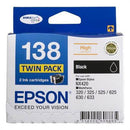 Epson No.138 Ink Cartridge High Yield Black Twin Pack C13T138194 - SuperOffice