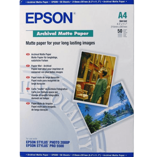 Epson Paper Archival Matte 192Gsm A4 Pack 50 Sheet For Long Lasting Images C13S041342 - SuperOffice