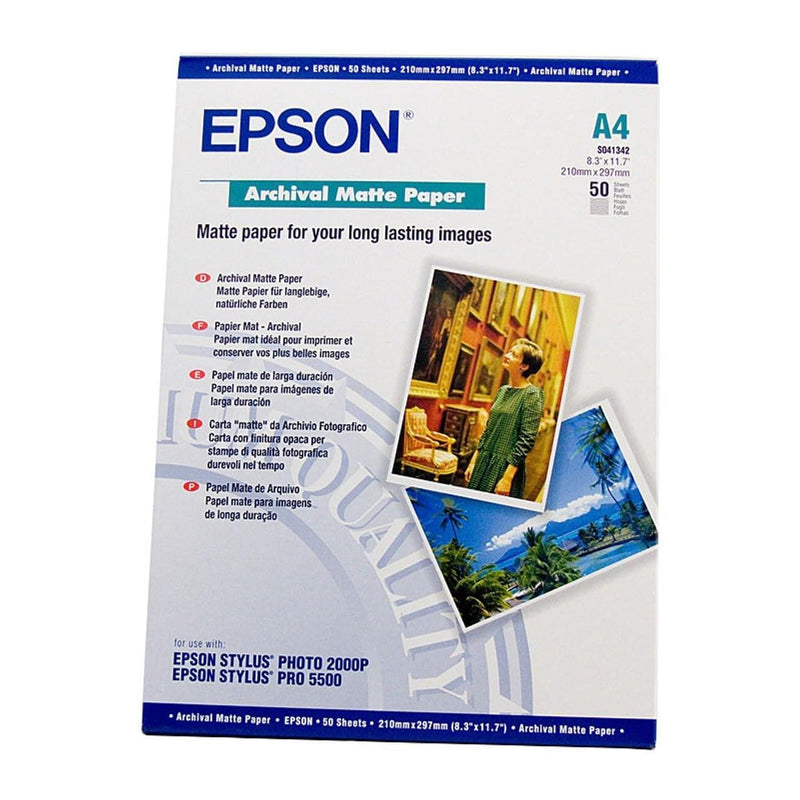 Epson Paper Archival Matte 192Gsm A4 Pack 50 Sheet For Long Lasting Images C13S041342 - SuperOffice