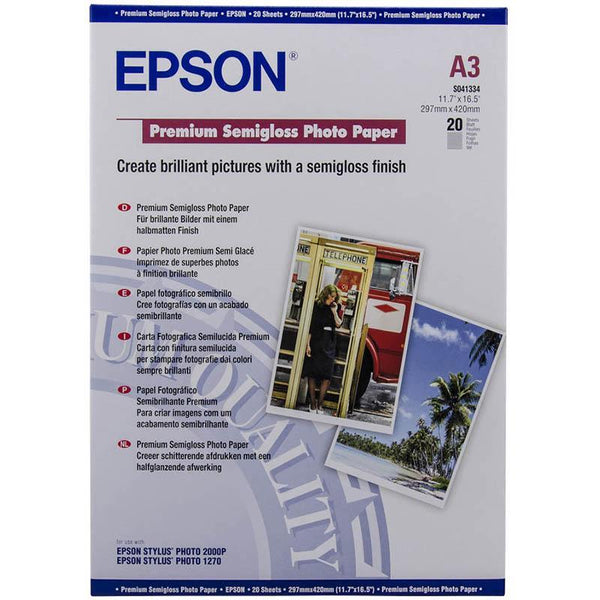 Epson S041334 Premium Semigloss Photo Paper 250Gsm A3 White Pack 20 E41334 - SuperOffice