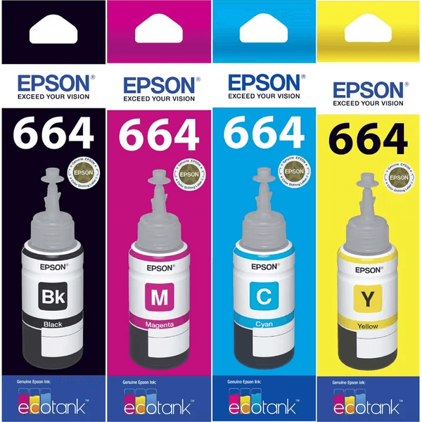 Epson T664 Eco Tank Ink Bottle 664 Genuine Original Black/Cyan/Magenta/Yellow Set T664 Set - SuperOffice