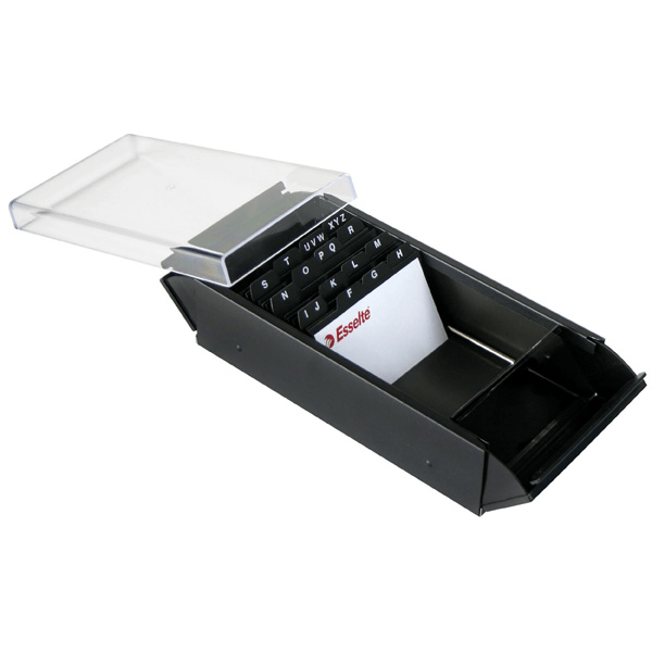 Esselte Metal Business Card Case Holder A-Z Sorter 600 Card Capacity Black 31710 - SuperOffice