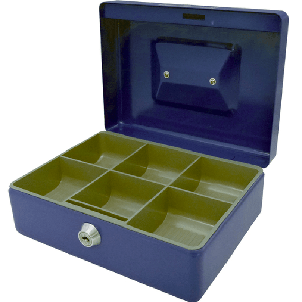 Esselte No.8 Classic Cash Coins Storage Box 200x150x80mm Blue Lockable 375088 - SuperOffice