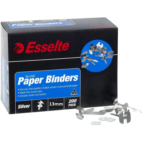Esselte Paper Binders 13mm No.646 Silver Box 200 0006420 - SuperOffice