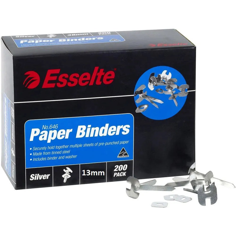 Esselte Paper Binders 13mm No.646 Silver Box 200 0006420 - SuperOffice