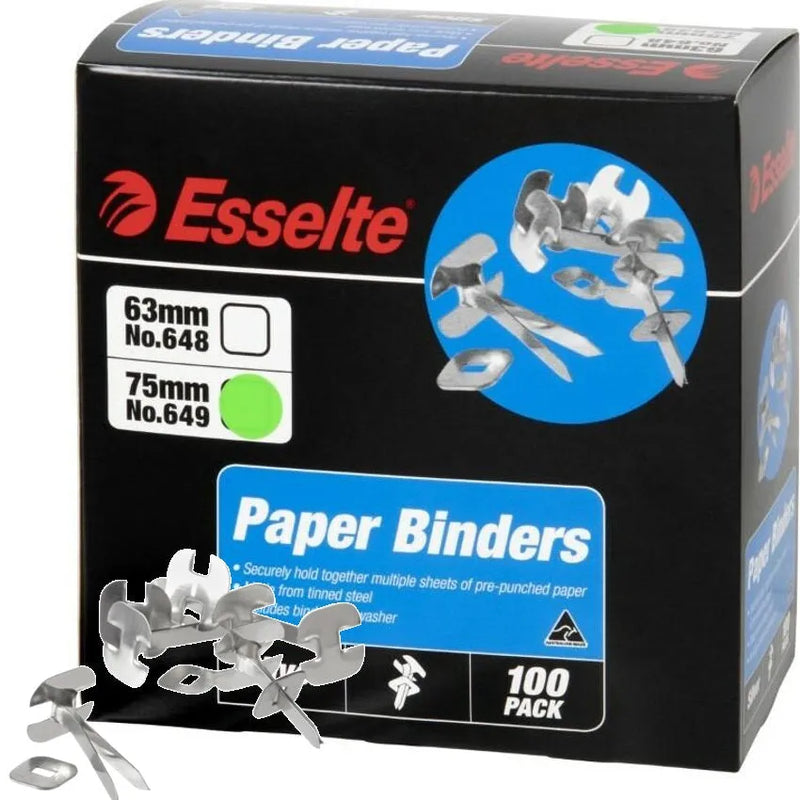 Esselte Paper Binders 75mm No.649 Silver Box 100 0006496 - SuperOffice