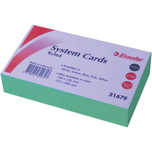 Esselte Ruled System Cards 127 X 76Mm Green Pack 100 31679 - SuperOffice