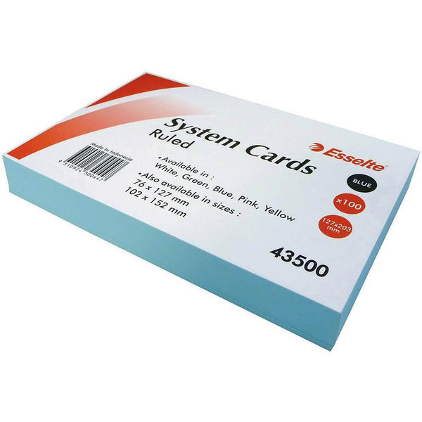 Esselte Ruled System Cards 203x127mm Blue Pack 100 43500 - SuperOffice