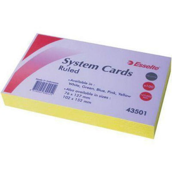 Esselte Ruled System Cards 203x127mm Yellow Pack 100 43501 - SuperOffice