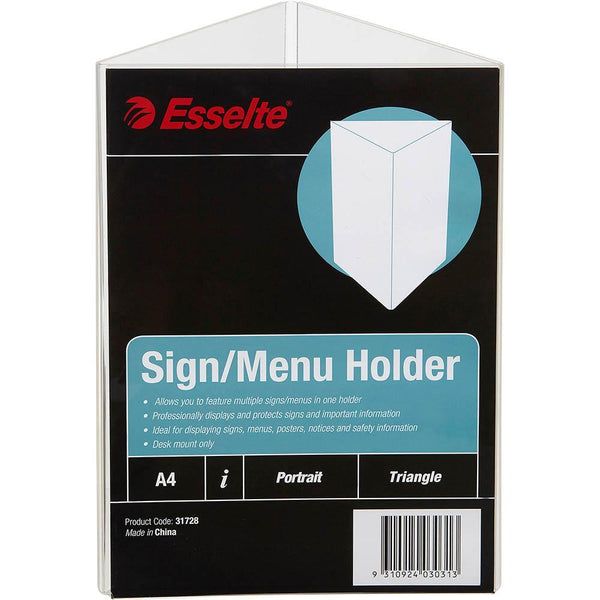 Esselte Sign Menu Holder Triangle A4 Clear 31728 - SuperOffice