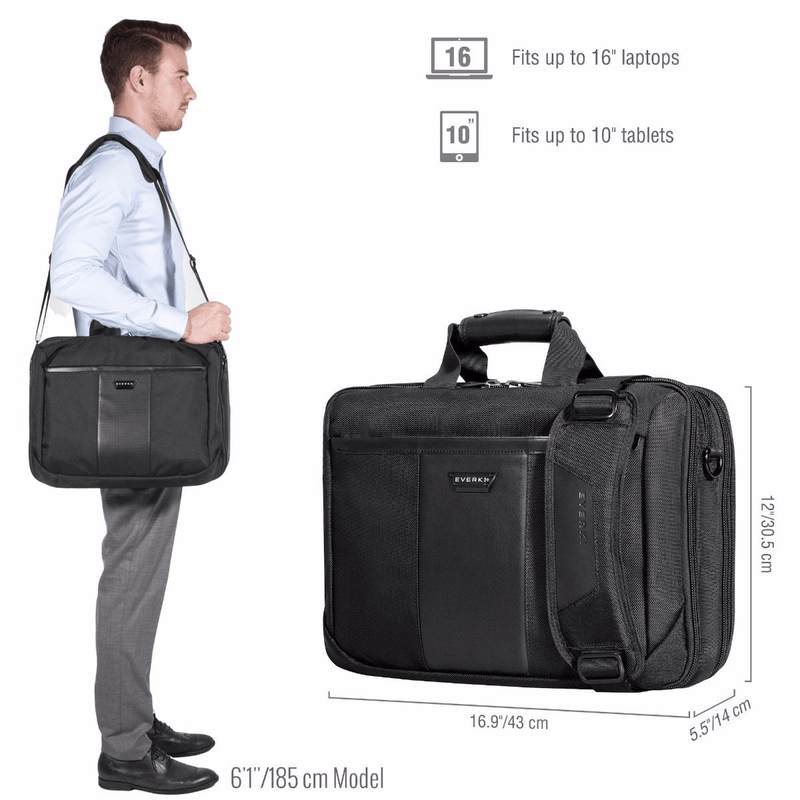 Everki Versa Checkpoint Friendly Briefcase Carry Shoulder Brief Bag 16" Laptop Black EKB427 - SuperOffice
