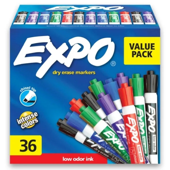 Expo Dry Erase Whiteboard Marker Chisel Tip Assorted Box 36 1921061A - SuperOffice