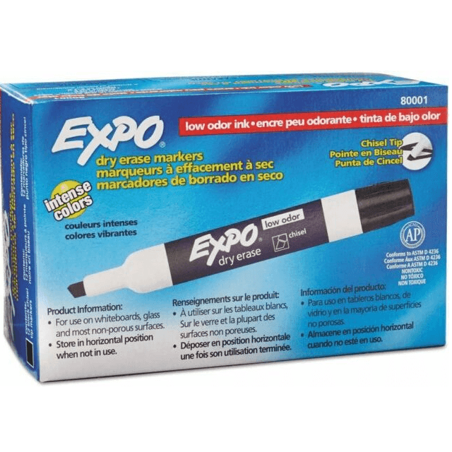 Expo Whiteboard Marker Chisel Tip Black Box 12 80001 (Box 12) - SuperOffice