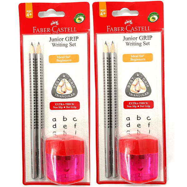 Faber-Castell 2 Pack Triangular Grip Pencils Writing Set + Wave Sharpener 116591 (2 Pack) - SuperOffice