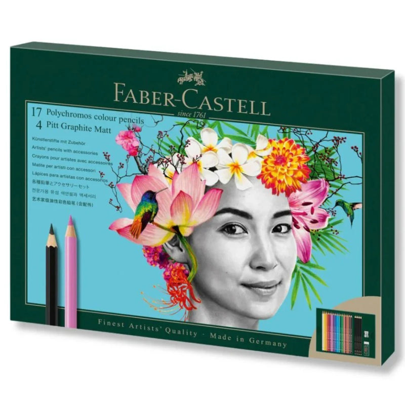 Faber-Castell 23pc Polychromos Colour & Pitt Graphite Matt Pencils Gift Set Eraser Sharpener 18-210052 - SuperOffice