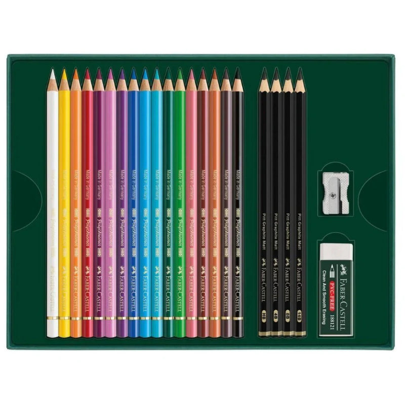 Faber-Castell 23pc Polychromos Colour & Pitt Graphite Matt Pencils Gift Set Eraser Sharpener 18-210052 - SuperOffice