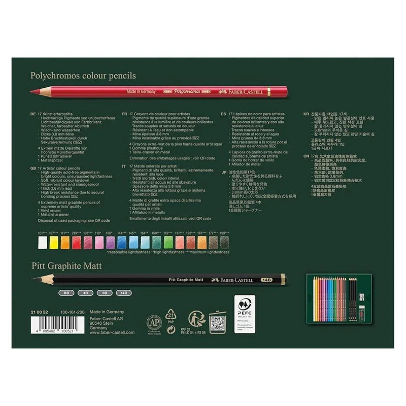 Faber-Castell 23pc Polychromos Colour & Pitt Graphite Matt Pencils Gift Set Eraser Sharpener 18-210052 - SuperOffice