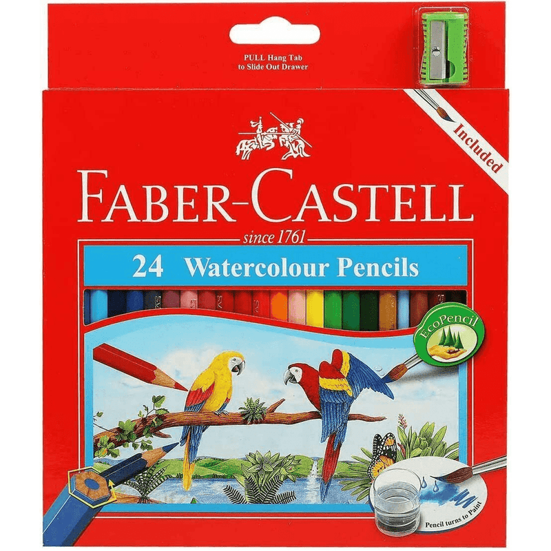 Faber-Castell 24 Pack Classic WaterColour Pencils + Sharpener + Brush 114464 - SuperOffice