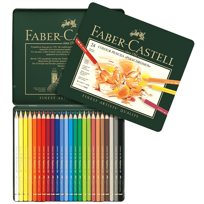 Faber-Castell 24 Polychromos Artist Colour Colouring Pencils Tin Set 18-110024 - SuperOffice