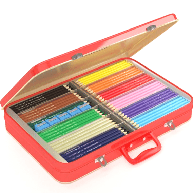 Faber-Castell 300 Classic Coloured Pencils + Sharpeners 15 Colours Tin Case Set 16-111234 (Classic 300) - SuperOffice