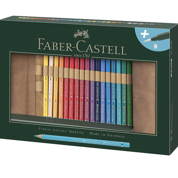 Faber-Castell 31pc Albrecht Durer Watercolour Artist Coloured Pencils Travel Roll Set WaterBrush 18-117530 - SuperOffice