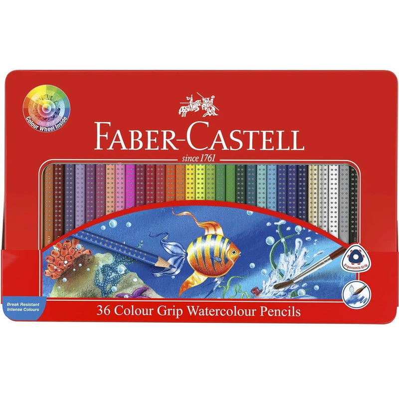 Faber-Castell 36 Watercolour Pencils Colour Grip Wheel Water Tin Set 16-116247 - SuperOffice
