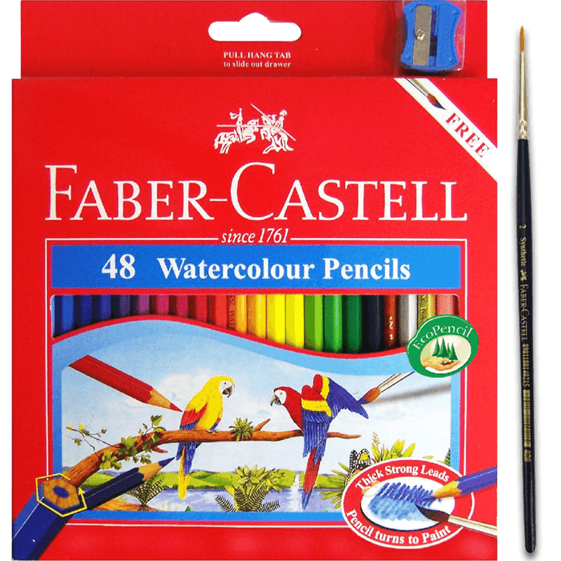 Faber-Castell 48 Pack Classic WaterColour Pencils + Sharpener + Brush 114468 - SuperOffice