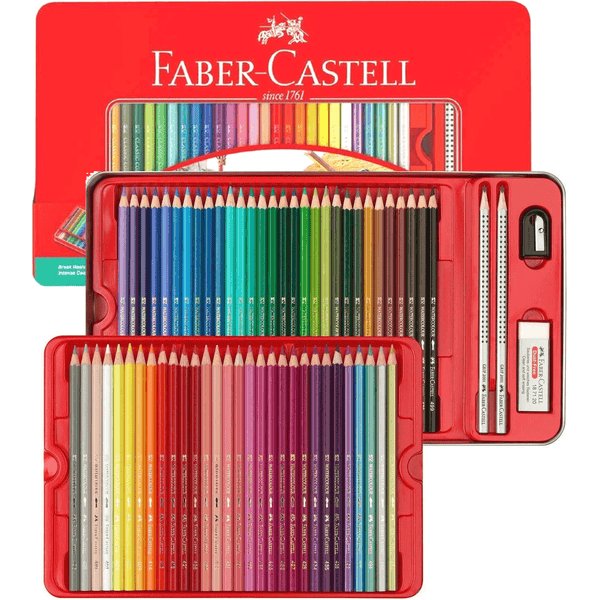 Faber-Castell 60 Classic Sketch Colour Pencils Tin Set Sharpener Eraser Graphite 115893 - SuperOffice