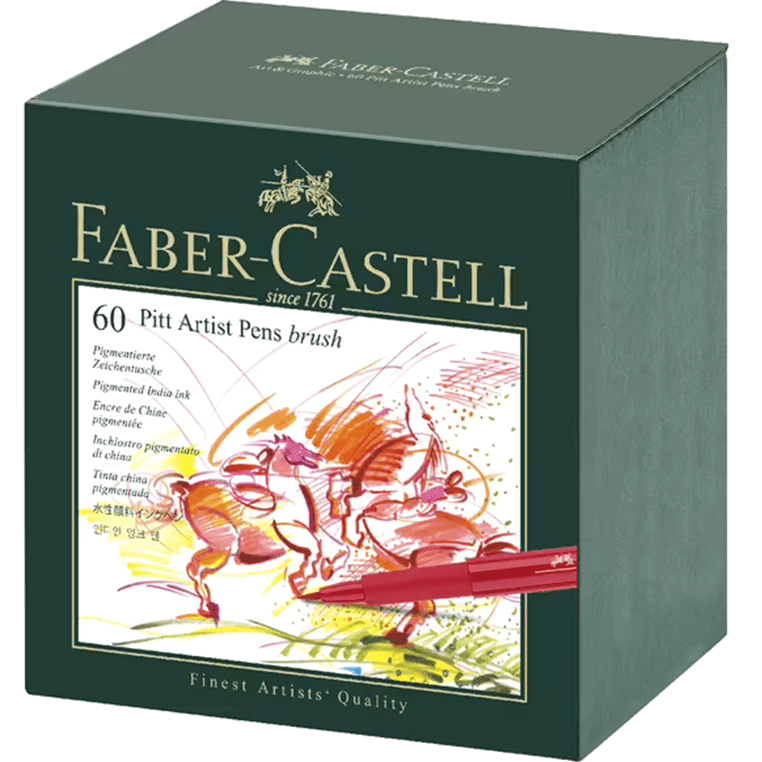 Faber-Castell 60 Pitt Artist Brush Markers Pens Set Studio Box Case 54-167150 - SuperOffice