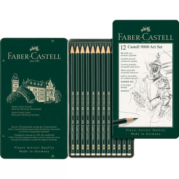 Faber-Castell 9000 Art Sketching Graphite Pencils 8B-2H Tin Set 12 119065 - SuperOffice