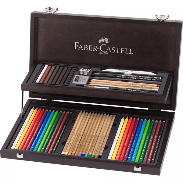 Faber-Castell Art Graphic 53 Piece Polychromos/Albrecht Durer/Pitt Pastel Wooden Case Set Box 18-110084 - SuperOffice