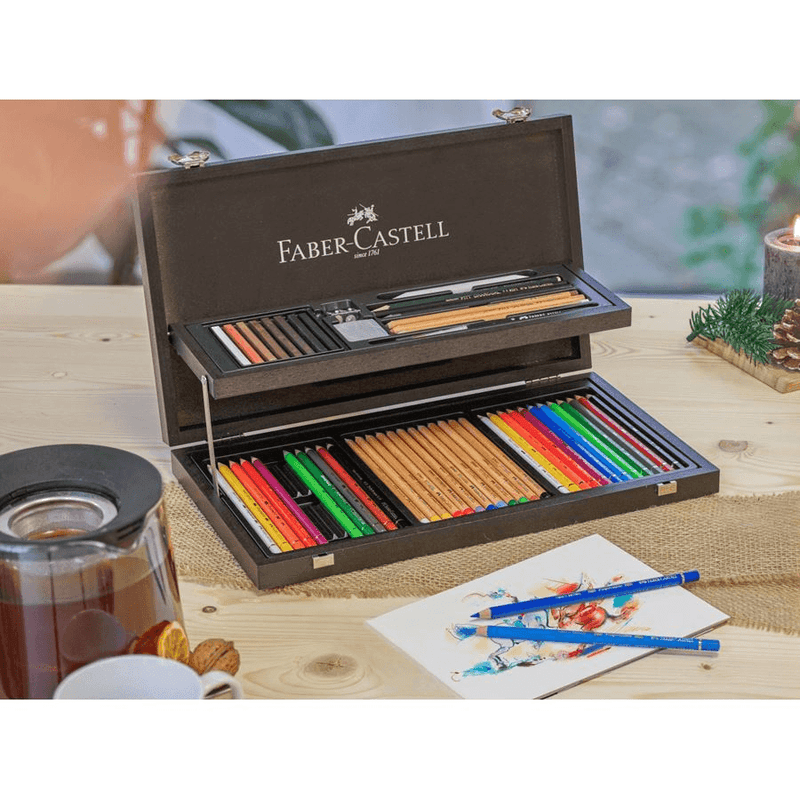 Faber-Castell Art Graphic 53 Piece Polychromos/Albrecht Durer/Pitt Pastel Wooden Case Set Box 18-110084 - SuperOffice