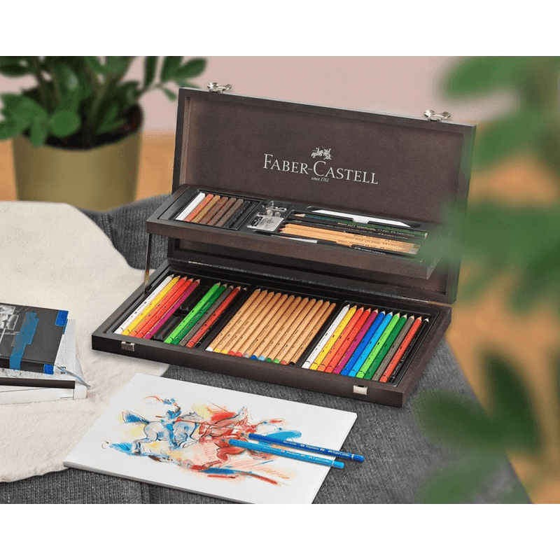 Faber-Castell Art Graphic 53 Piece Polychromos/Albrecht Durer/Pitt Pastel Wooden Case Set Box 18-110084 - SuperOffice