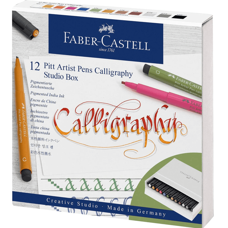 Faber-Castell Creative Studio Pitt Artist Pens Calligraphy Studio Box 12 Assorted Colours 54-167512 - SuperOffice