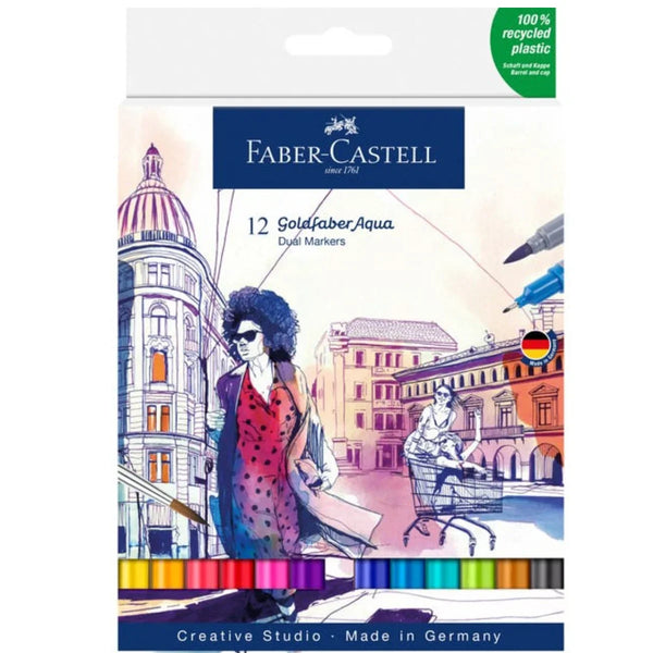 Faber-Castell Goldfaber Aqua Dual Colour Markers Wallet Pack 12 58-164612 - SuperOffice