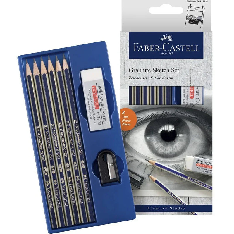 Faber-Castell Graphite Sketch Set 8 Piece Pencils Eraser Sharpener 18-114000 - SuperOffice