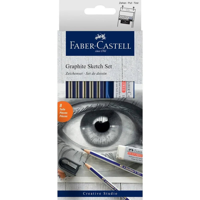 Faber-Castell Graphite Sketch Set 8 Piece Pencils Eraser Sharpener 18-114000 - SuperOffice