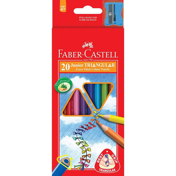Faber-Castell Junior Triangular Extra Thick Colour Pencils Pack 20 Assorted 16-116538-20 - SuperOffice