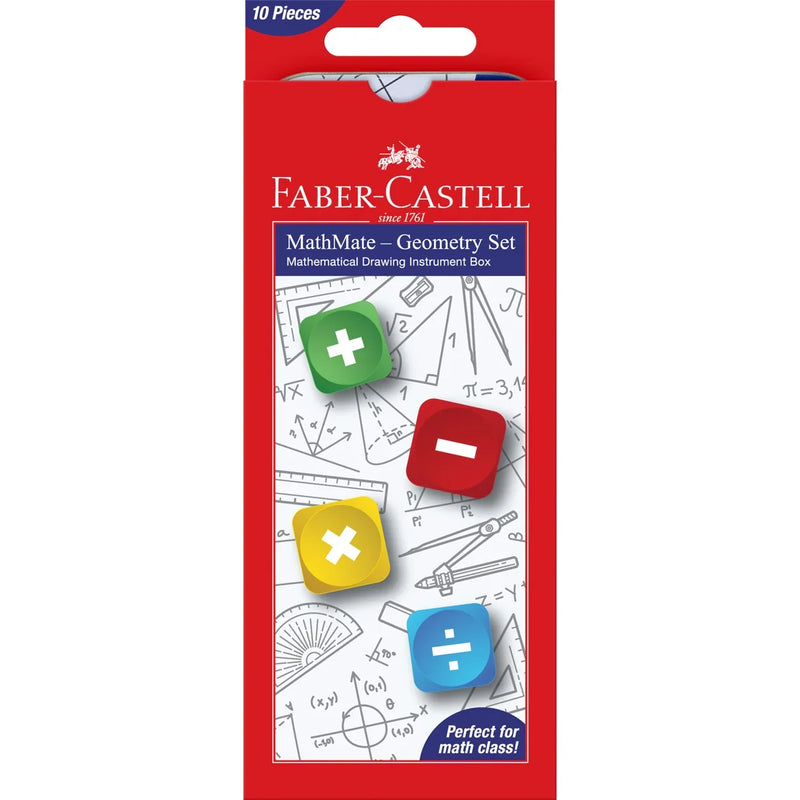 Faber-Castell MathMate Geometry Set Compass Ruler Protractor Stencil Tin Box 72-167310 - SuperOffice