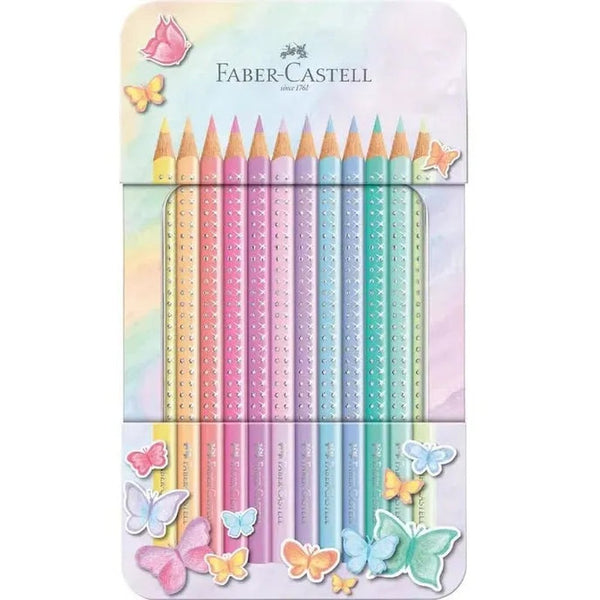 Faber-Castell Pastel Sparkle Triangle Colour Pencils Tin Set 12 Pack 16-201910 - SuperOffice